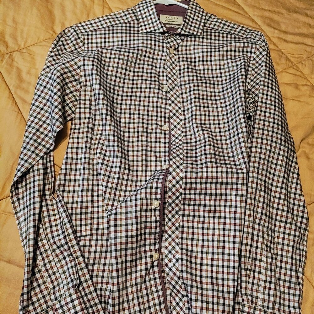 Ted Baker endurance men's button down dress shirt red blue white plaid